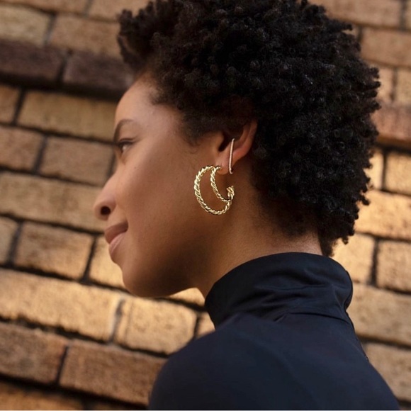 NWT Rendor Victoria Double Hoop Earrings by Rachel Zoe, Gold Tone, with Dust Bag - Picture 5 of 12